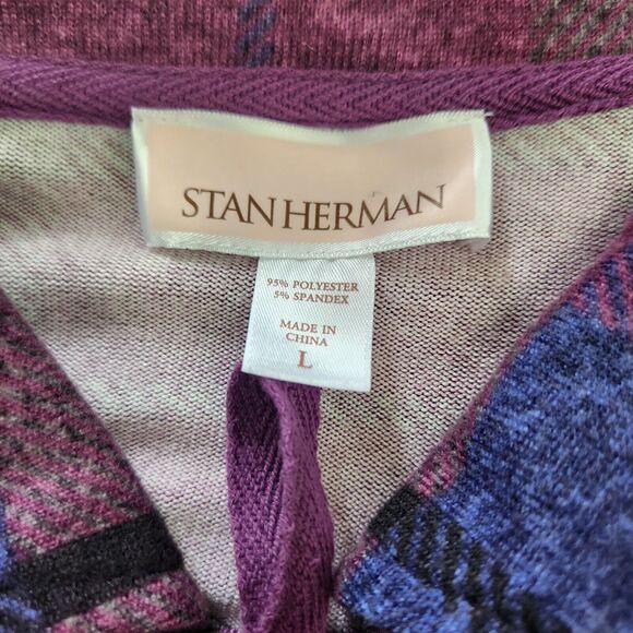 Stan Herman Luxe Knit Purple Plaid Pop-Over pocho Size Large Pocket - Picture 8 of 9